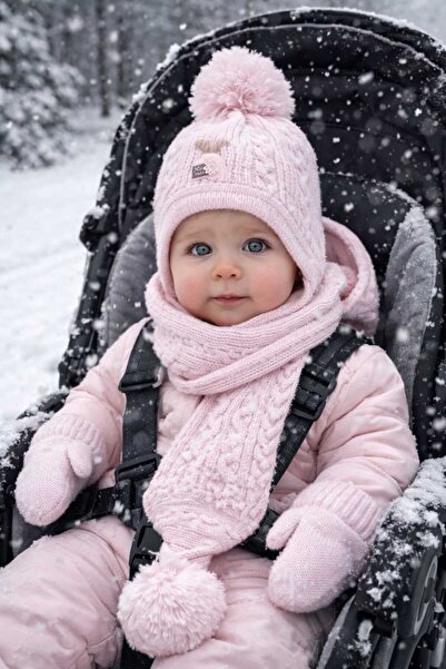 Kitti Baby Girl Scarf, Beanie, Gloves Set with Fleece Lining Inside