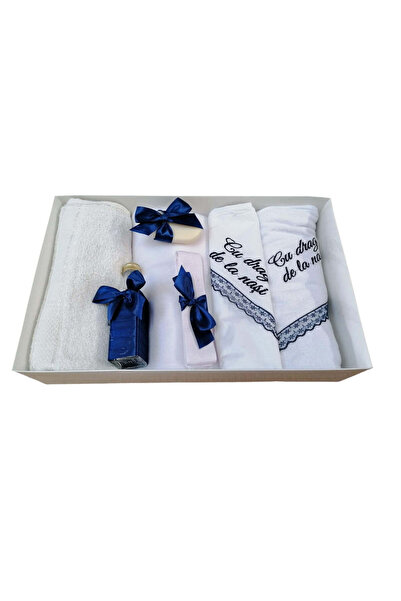 OBSIDION Set trusou botez brodat 7 piese SPECIAL - albastru inchis