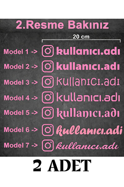 (2 Adet) İnstagram Kullanıcı Adı Sticker - İnstagram Sticker - İnstagram Logo Sticker - 20x3 cm