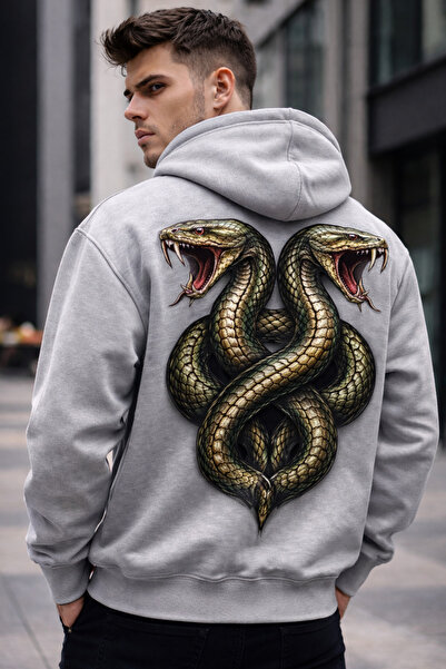 ArtYus 3 Thread Sardon Printed Double Headed Snake Printed Unisex Hooded Swea...