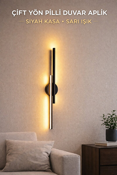 luxshome Modern Siyah Çift Yönlü Pilli Aplik | Dekoratif LED Duvar Lambası | ...