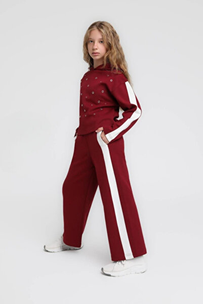 Magu Детски памучен комплект от бордо с камъни - суитшърт с качулка и пантало...