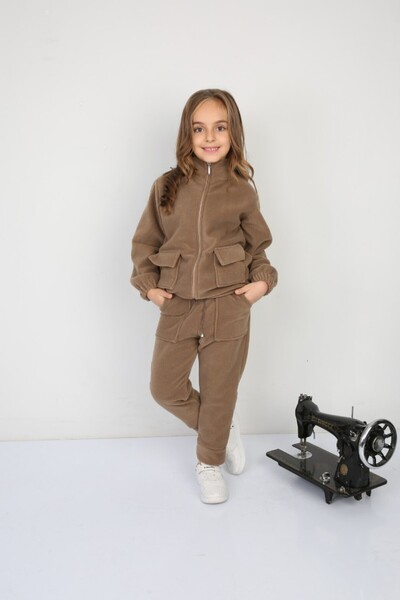Giyimodam Shaved Fleece Rubber Laced Double Pocket Casual Girls' Set