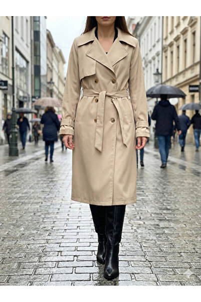 butiksinope Ekshe 419 Bilek Boy Uzun Kadın Treçkot Bej