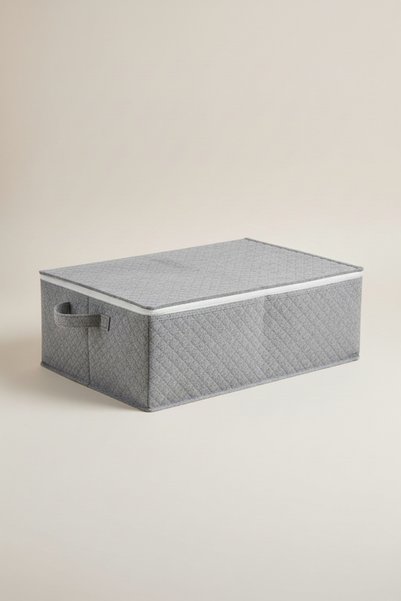 DEMİROĞLU EV TEKSTİL Felt Gray Under-Bed Storage Box, 60X45X22Cm, Design with Thick Zipper and Handles