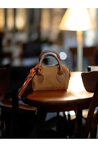 Tibetco Kadın omuz çantası taba renk süet fularlı ayarlanabilir askılı kadın ...