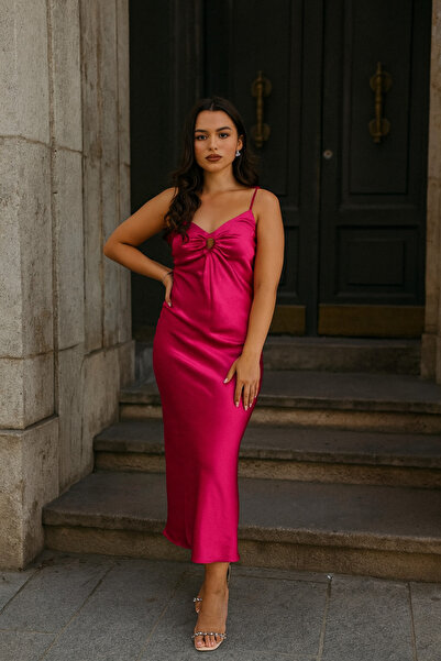 ümitteks iş ve okul kıyafetleri Satin Stylish Pink Dress