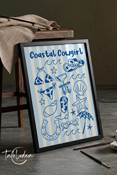 tablodea Плажна каубойка с сини ивици, картина с дървена рамка, TD Summer Hou...