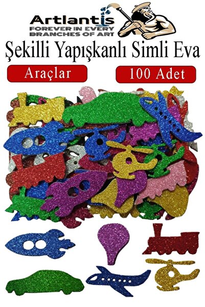 Artlantis Şekilli Simli Eva Yapışkanlı Araçlar 100 lü 1 Paket Kendinden Yapış...