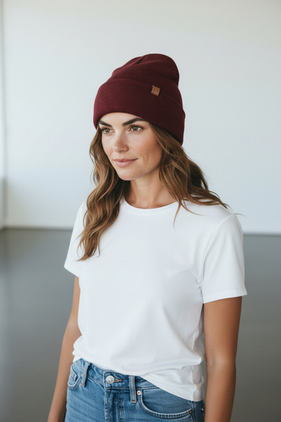 luismorro Women's Knitwear Winter Beanie 100% Acrylic Claret Red