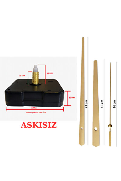 EXİZ TİCARET Askısız 22 mm Akar Sessiz Duvar Saati Mekanizması -Metal akrep-y...
