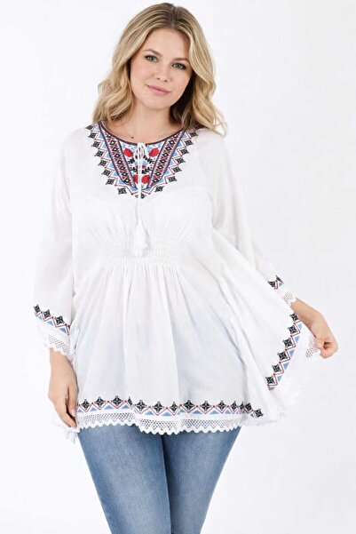 ANATOLIATEKSTILE Women's Blouse with Decorative Embroidery, Ie Dama – Casual Cut