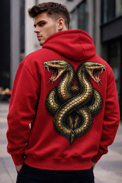 ArtYus 3 Thread Sardon Printed Double Headed Snake Printed Unisex Hooded Swea...