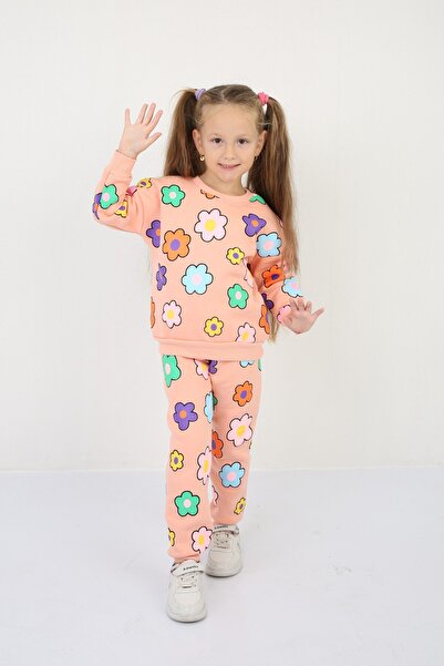 Giyimodam Three Thread Ş Fleece-Lined Star B Printed Girls' Casual Set