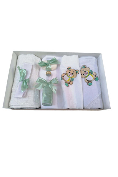 OBSIDION Ειδικό σετ βάπτισης 7 τεμαχίων, κεντημένο - Τέντι σε πράσινο της μέντας