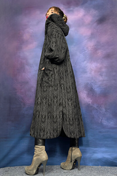 Quincey Jacquard Fabric Pocketed Hooded Cardigan