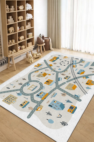 PINKIE HOME Kaymaz Taban Makinede Yıkanabilir Leke Tutmaz Trafik Yollu Oyun H...