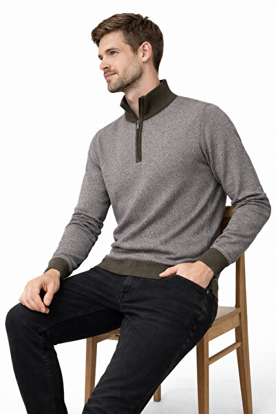 Mutlu City Men's Half Zipper Mock Neck Half Fisherman Long Sleeve Knitwear Sw...