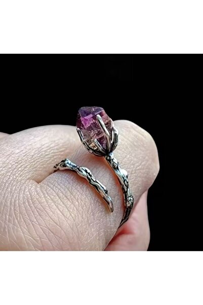 Dgt Luxury خاتم عتيق، من حجر الجمشت، على شكل فرع زهرة، قابل للتعديل