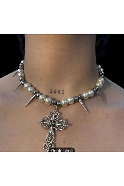 MİLALAZO Gotik punk boncuklu haç kolye