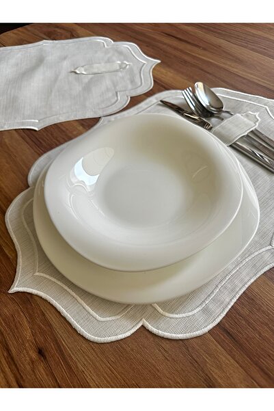 NURHAN HOME COLLECTION 2 Adet Çift Sıra Nakışlı Kaşıklıklı Amerikan Servis Supla