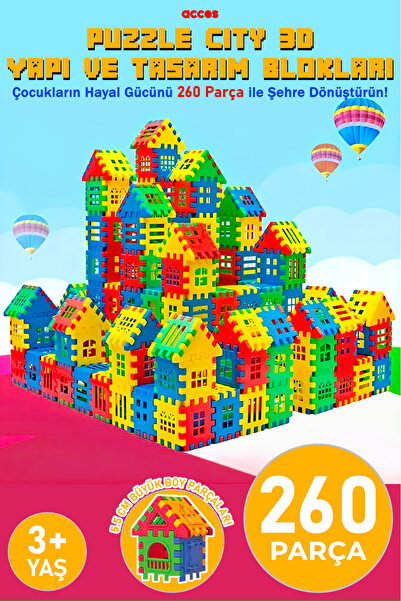 acces 260 Parça Puzzle City 3D Eğitici Yapı Blokları – Hayal Gücü ve Zeka Gel...