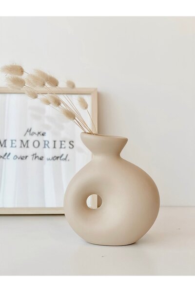 Hestia Home Delikli Seramik Vazo Bej