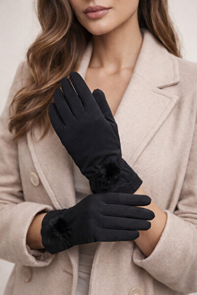 Şirin Giyim Aksesuar Kadın Ponpon Eldiven Su Geçirmez İçi Polar - Yağmurluk K...