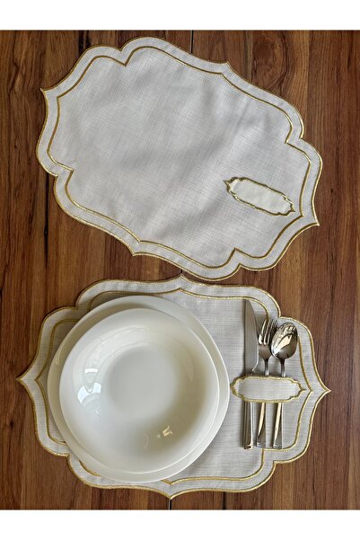 NURHAN HOME COLLECTION 2 bucăți de tacâmuri americane brodate cu două rânduri...