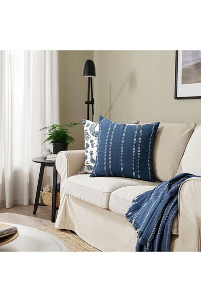 IKEA Throw Pillow Cover, Blue-Off-White, 50X50 Cm. Inner Cushion Sold Separat...