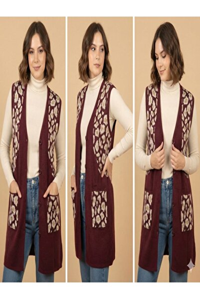 onno style woman Silvery Leopard Print Knitwear Classic Buttoned Vest