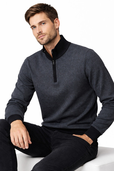 Mutlu City Men's Half Zipper Mock Neck Half Fisherman Long Sleeve Knitwear Sw...