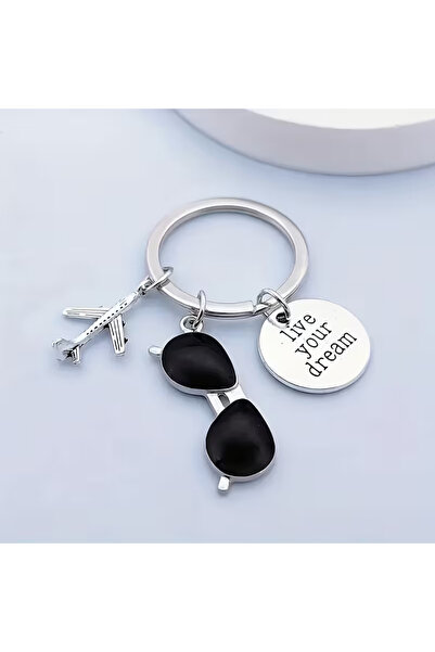 Halımax Keychain Charm with Airplane and Sunglasses Figure Aviation Travel Th...