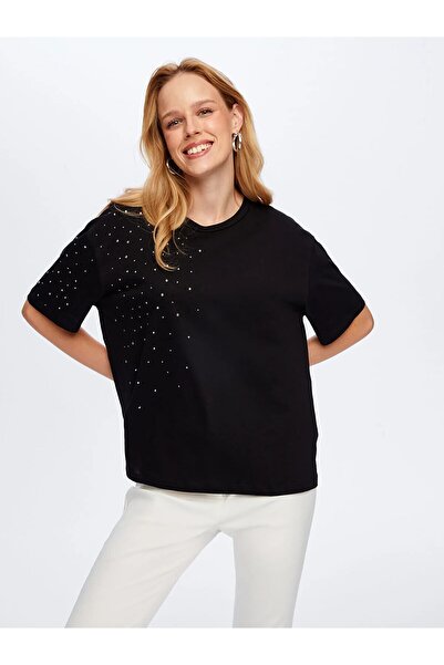 centilmen Fai̇k Sönmez Stone Detailed Round Neck Cotton T-Shirt Tsh051