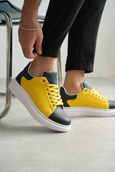 Mhoda Shoes Rlx-1907 Men's Lace-Up Casual Leather Fan Shoes Cbt - Yellow/Navy...