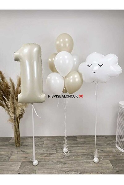 PISPISBALONCUK Yaş Doğum Günü Set Bulut Folyo Balon Bej Krem Yaş Doğum Günü S...
