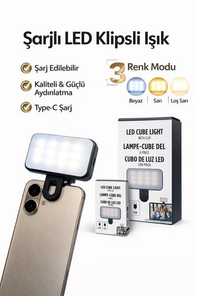 ON6 store Şarjlı Klipsli LED Işık | 3 Renk Modlu Ayarlanabilir Işık | Telefon...