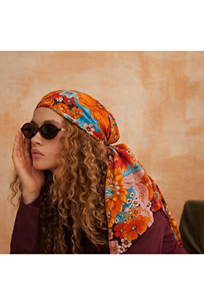 CROCUS DESIGN Silk Texture Special Printing Orange Scarf 70X70