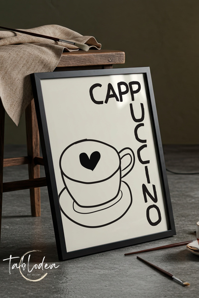 tablodea Tablou cu cafea Cappuccino cu desen minimalist, înrămat în lemn, dec...