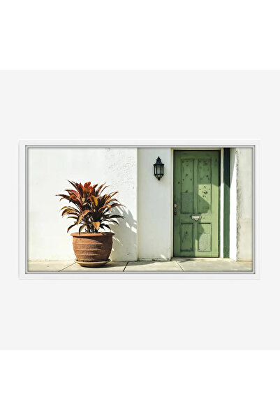 Tajridhome لوحة طبيعة هادئة - باب أخضر - جدار أبيض - مشمس - لوحات طبيعة - لوح...