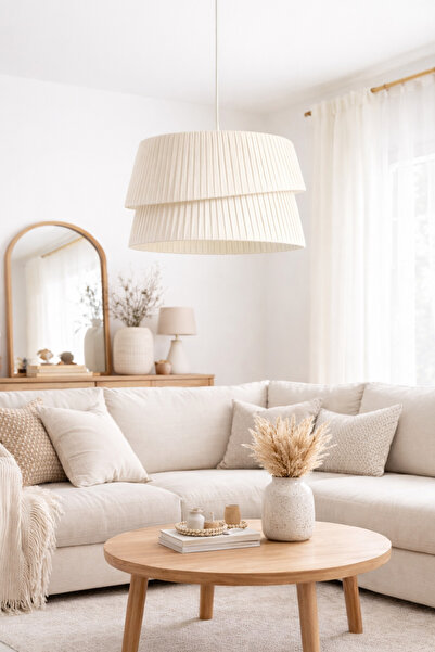 Ferisa Home 2 Katlı Pasta Kumaş Görünüm Pileli Sarkıt Avize Çocuk Odası Yatak...