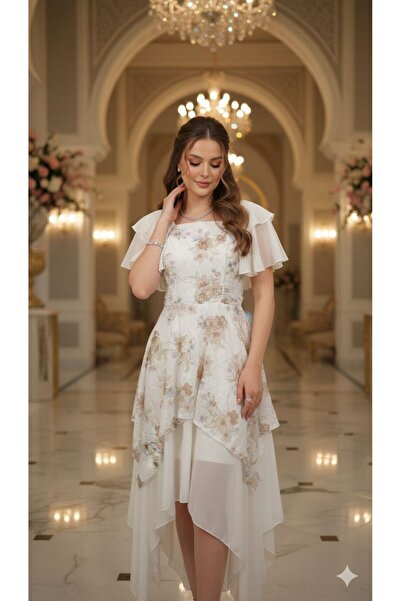 NARCISSUS FASHION Classic layered chiffon dress with floral embroidery