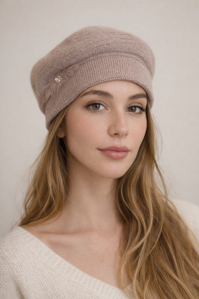 Şirin Giyim Aksesuar Kadın Yünlü Doku Şapka Taşlı Broş Detay - Esnek Yumuşak ...