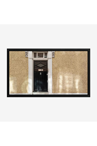 Tajridhome لوحة أبواب - باب أسود - جدار رملي - هادئ - لوحات حائط - لوحات كانفاس