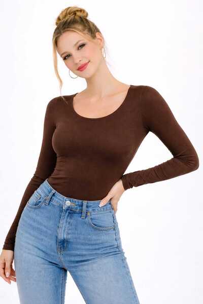 MODARENGİN Brown Women's Long Sleeve Ballerina Collar Basic Blouse