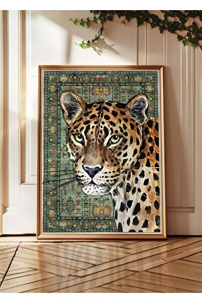 Huca İran Halısı & Leopar Poster - Green Persian Rug & Leopar Poster - Retro ...