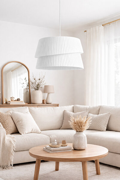 Ferisa Home 2 Katlı Pasta Kumaş Görünüm Pileli Sarkıt Avize Çocuk Odası Yatak...