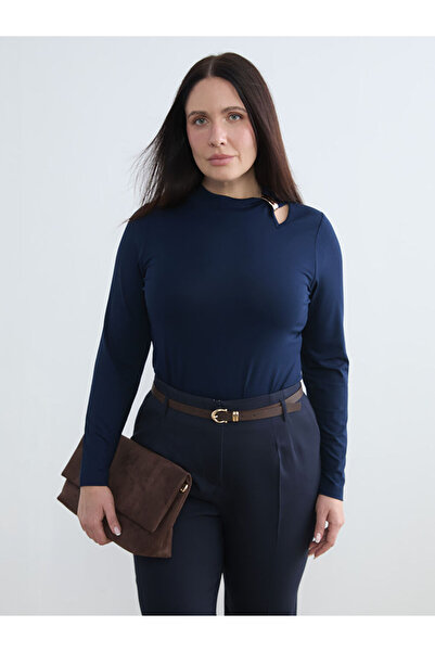 LC Waikiki New Season from Güli̇s Gi̇yi̇m Navy Blue Plus Size Upright Mock Ne...