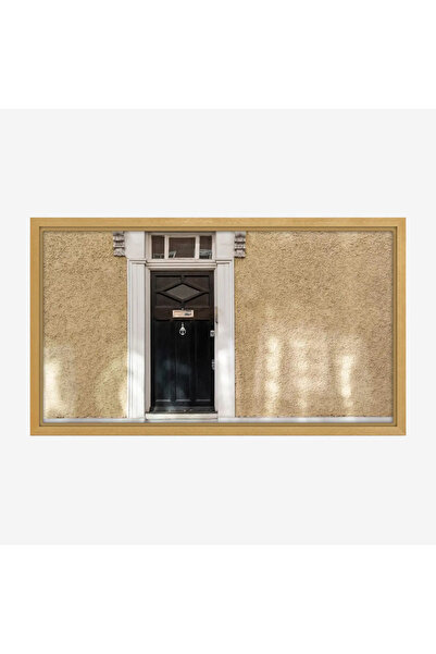 Tajridhome لوحة أبواب - باب أسود - جدار رملي - هادئ - لوحات حائط - لوحات كانفاس