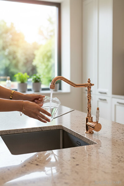 İSAOĞLU YAPI Bronz Mutfak Bataryası Bakır Retro Eviye Armatürü Rose Bakır Pir...